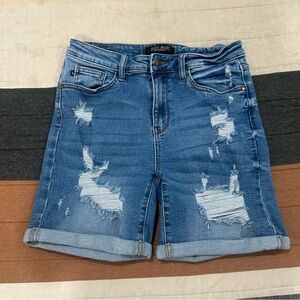 Judy Blue Distressed Cuffed Denim Bermuda Shorts